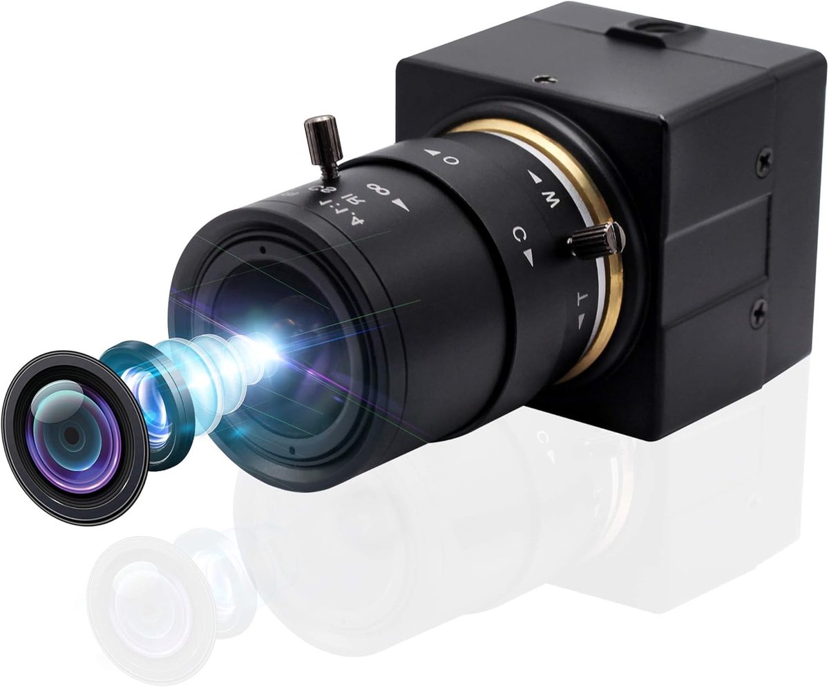 SnelShoppen - 8MP USB Webcam met 2.8-12mm Vario Objectief, Handmatige Focus, HD Camera met IMX179 Sensor, IR Filter, Geschikt voor Windows, Mac, Linux