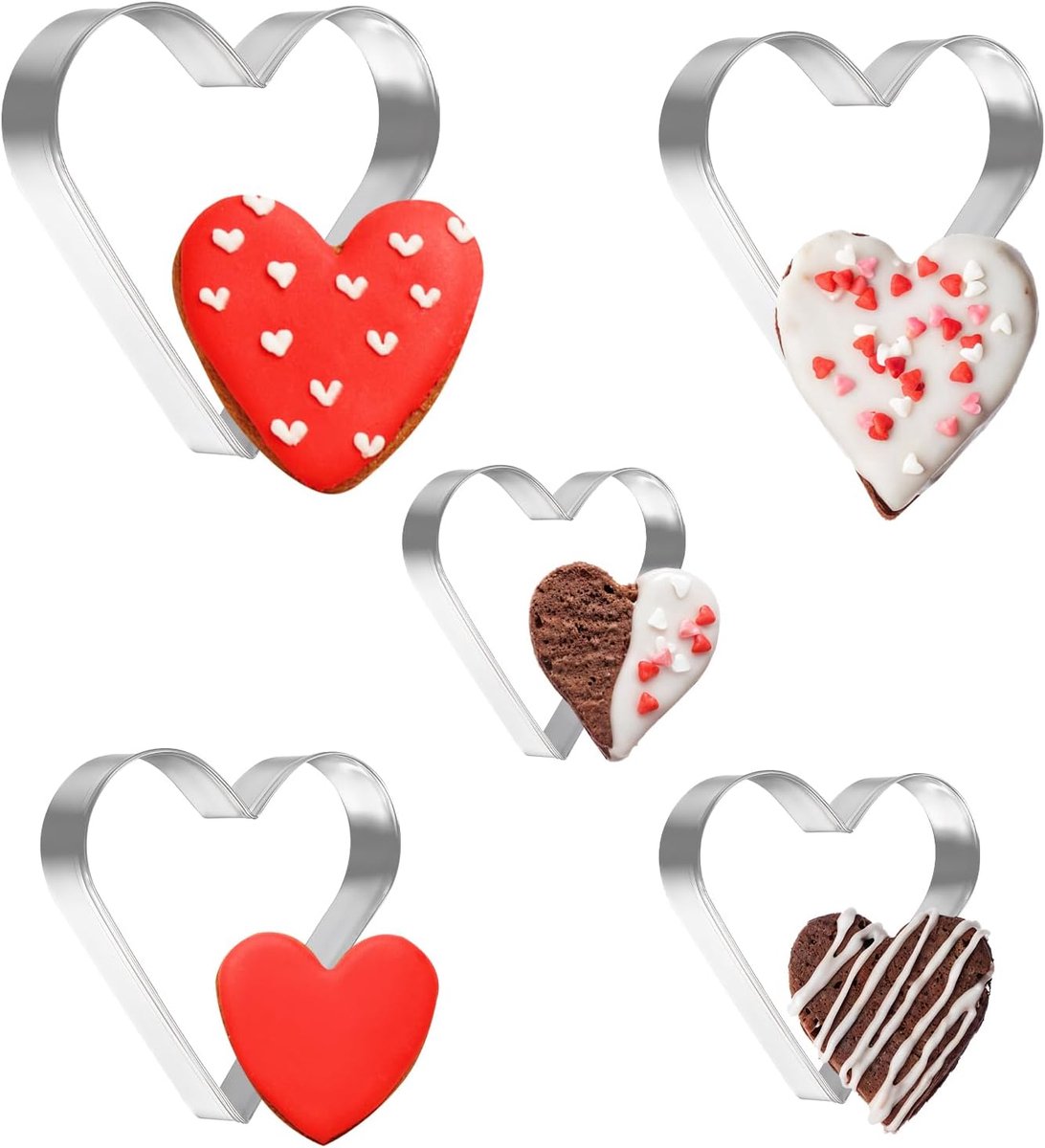 SnelShoppen - Set van 5 RVS Hartvormige Koekjesuitsteekvormpjes, 5 Verschillende Maten, Perfect voor Valentijnsdag, Kerst en DIY Bakprojecten, Hoogwaa