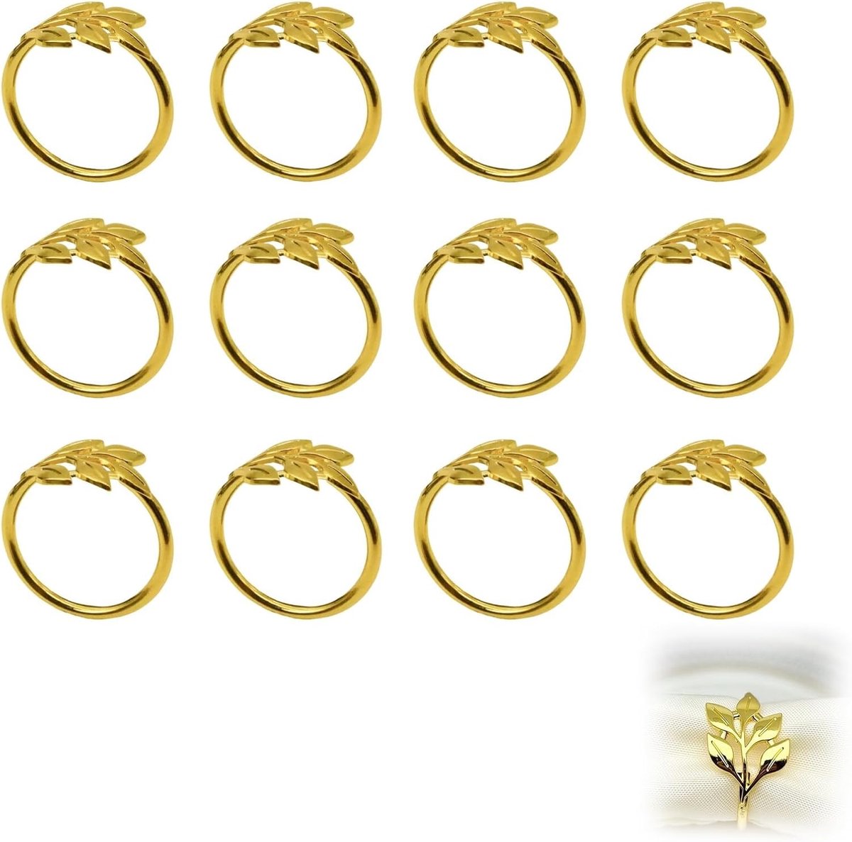 SnelShoppen - 12 Stuks Gouden Servetringen, Elegante Metalen Servet Buckles met Blad Design, Perfect voor Bruiloften, Kerst, Jubilea en Feestelijke Ta