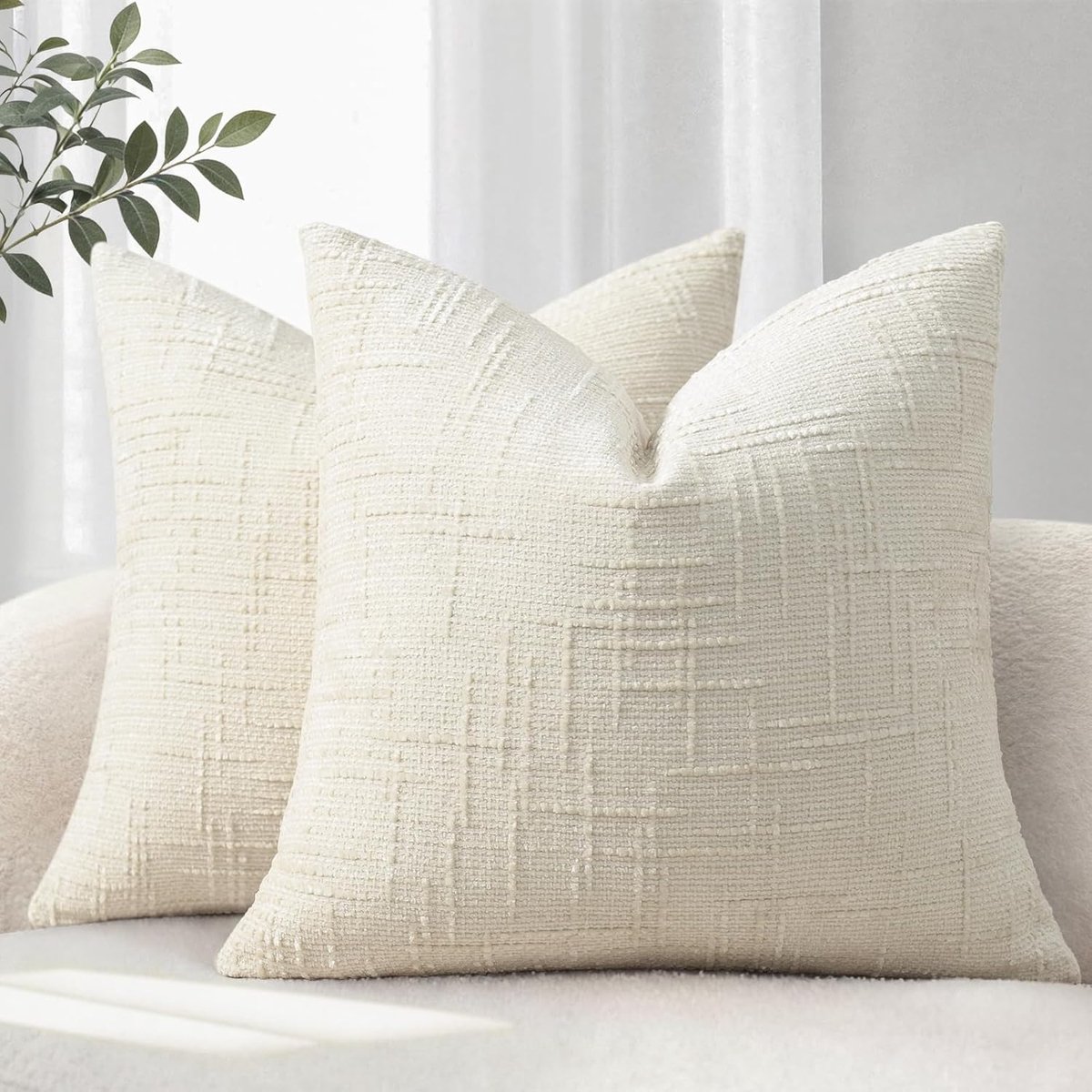 SnelShoppen - 2 Stuks 45x45 cm Kussenhoezen Chenille Beige - Zachte Sofa Decoratie Kussens voor Woonkamer & Cozy Thuis Decor
