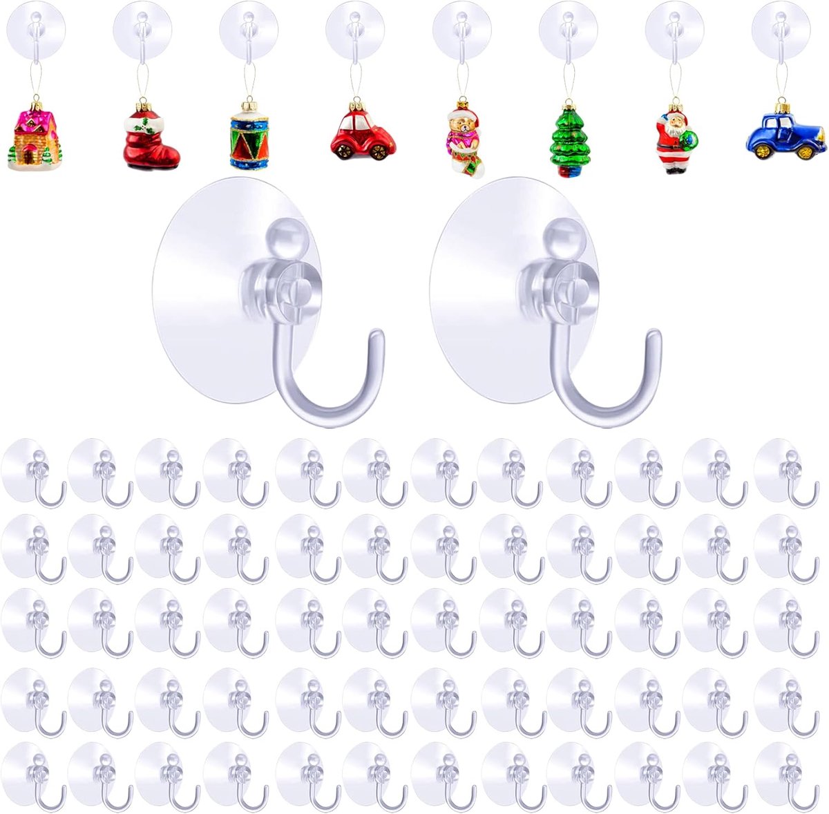 Pack of 60 Suction Cup Hooks Extra Strong Small 40mm with Window Hooks Transparent with Suction Cup for Bathroom - ShopVlot