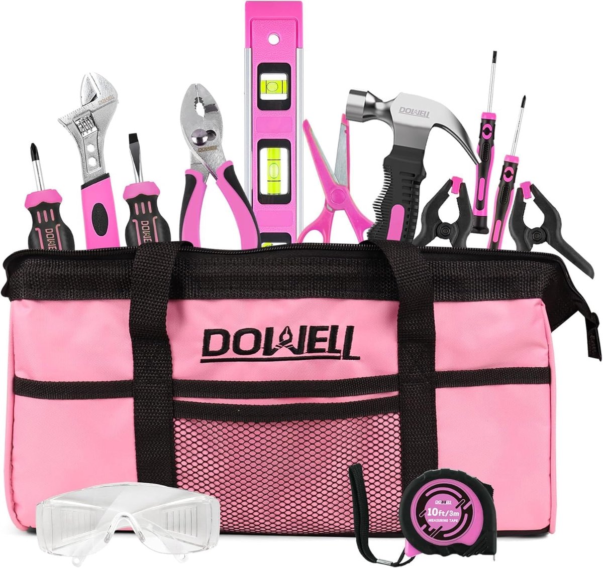 Thijox - 14-delige roze gereedschapsset met opbergtas voor huisdecoratie, DIY projecten, houtbewerking, vanaf 14 jaar