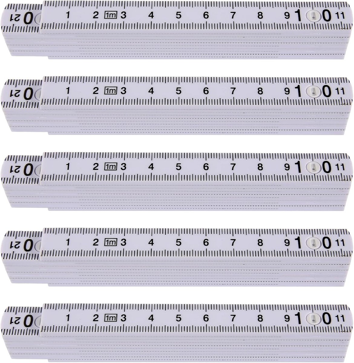 Thijox - 5 Stuks Kunststof Duimstok 1 Meter Opvouwbare Meetlat met 10 Delen - Extra Breukveilig Metrische Duimstok voor Hobbyisten, Huiswerk, Hobby en