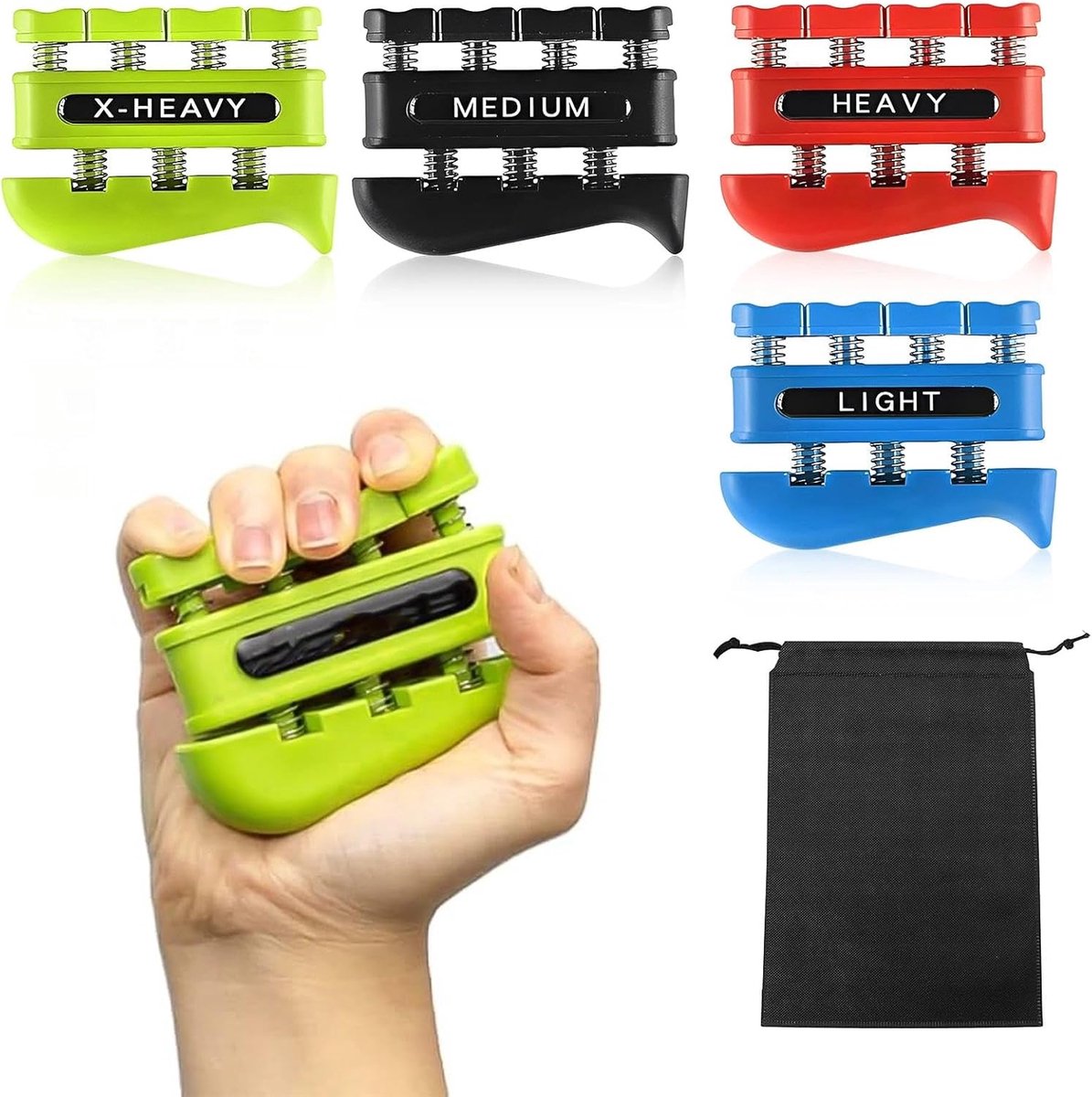 Thijox - Handtrainer 4 stuks Vingergrip-Enhancer ABS Handgymnastiek met Tas Grijpkrachttrainer voor Atleten en Muzikanten in 4 Kleuren