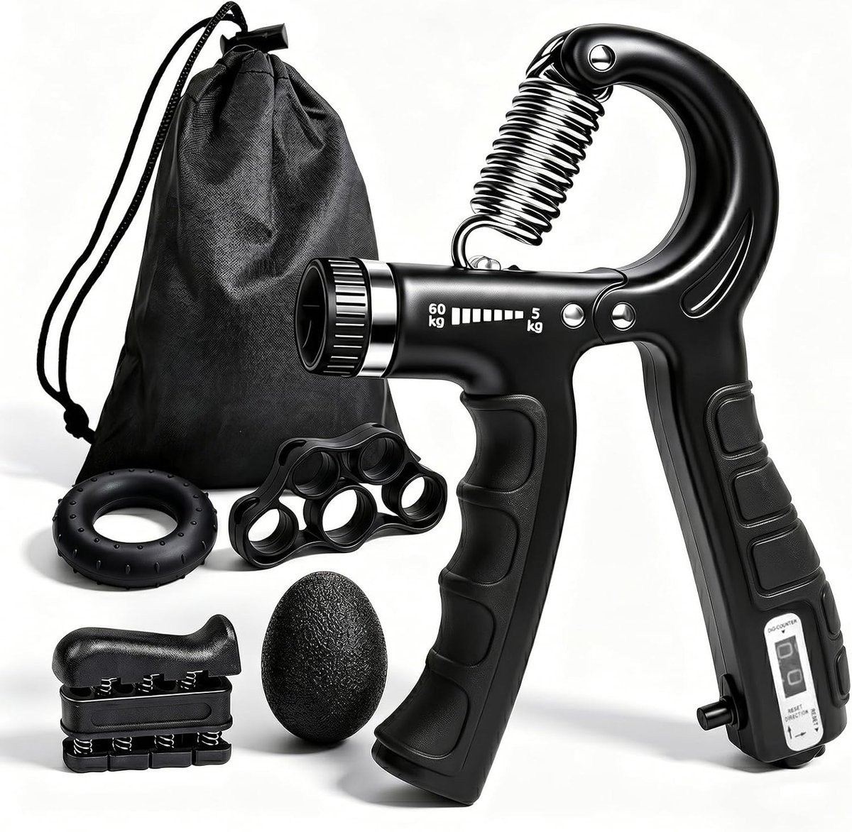 Thijox - Handtrainer Vingertrainer Set - 5-in-1 Handkrachttraining - Verstelbare Vingerkrachttrainer, Vingerspanners, Trainingsring en Gripbal - Verbe
