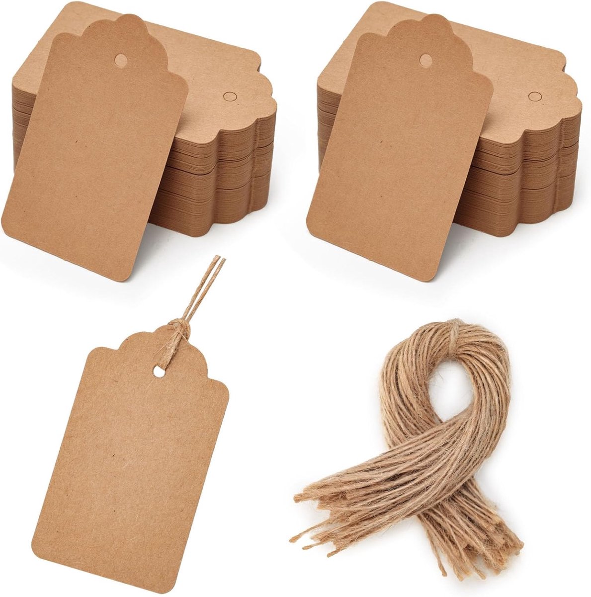 Thijox - 200 stuks Kraftpapier Cadeaulabels met Jute Koord - Perfect voor Bruiloft, Kerstmis, Feestjes en Cadeaus - Milieuvriendelijk en Stijlvol
