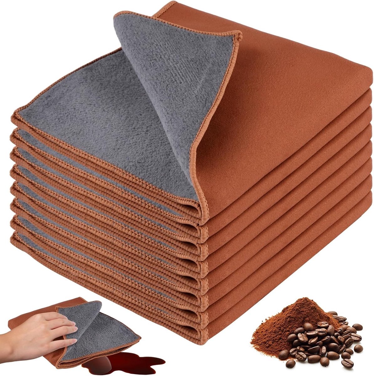 Barista Doekenset - 8 Stuks Zeer Absorberende Reinigingsdoeken voor Portafilters en Koffiemachines, Ideaal voor Thuisgebruik en Professionele Cafés, Premium Koffie Accessoires in Grijs en Bruin