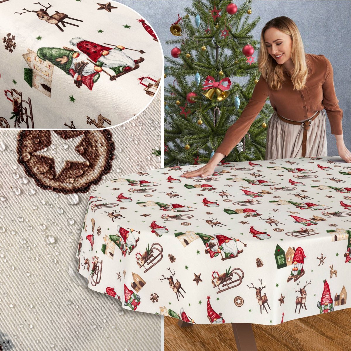 ANRO Tafelkleed Kerstkabouter Meerkleurig Ovaal 240x140cm Rechte rand Afwasbaar Waterafstotend