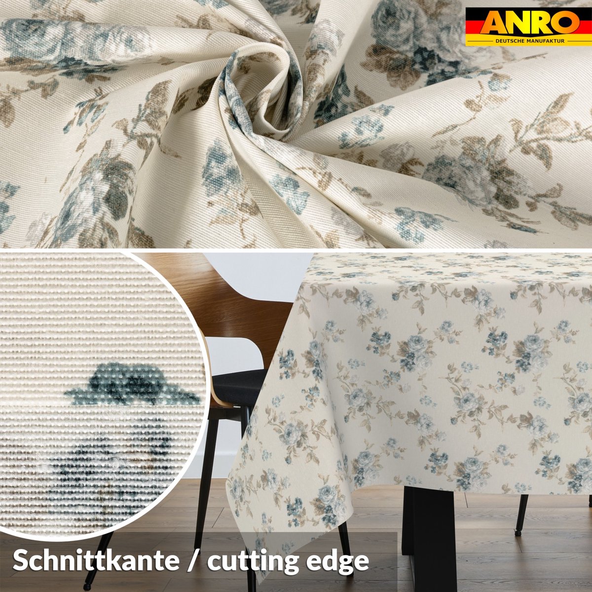 ANRO Tafelkleed Rozen Blauw 200x140cm Rechte rand Afwasbaar Waterafstotend Binnen & Buiten