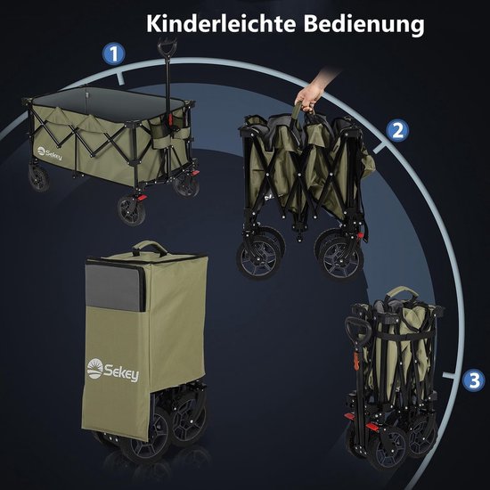 Opvouwbare Bolderwagen 200L 150KG Draagvermogen Ruw Terrein Remmen-Handkar XXL-PlusG 4010 Groen van Merkloos — afbeelding 3