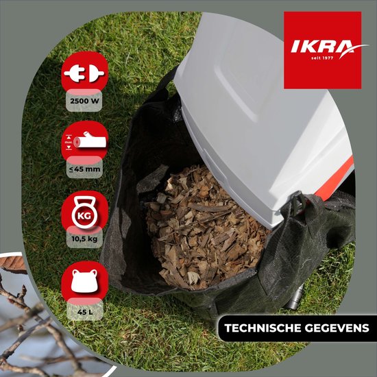 IKRA elektrische meshakselaar IMH 2500, incl. opvangzak en omkeerbare messen, 2.500 W met reservemes en veiligheidsbril van IKRA — afbeelding 5