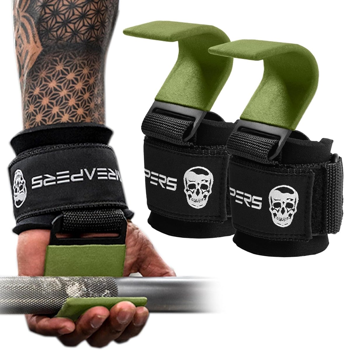 Thijox - Gewichthefhaken voor Deadlifts en Pull-ups, Krachtige Polsbanden met Neopreen Vulling, Gymhandschoenen voor Mannen en Vrouwen, Zwart, Paar