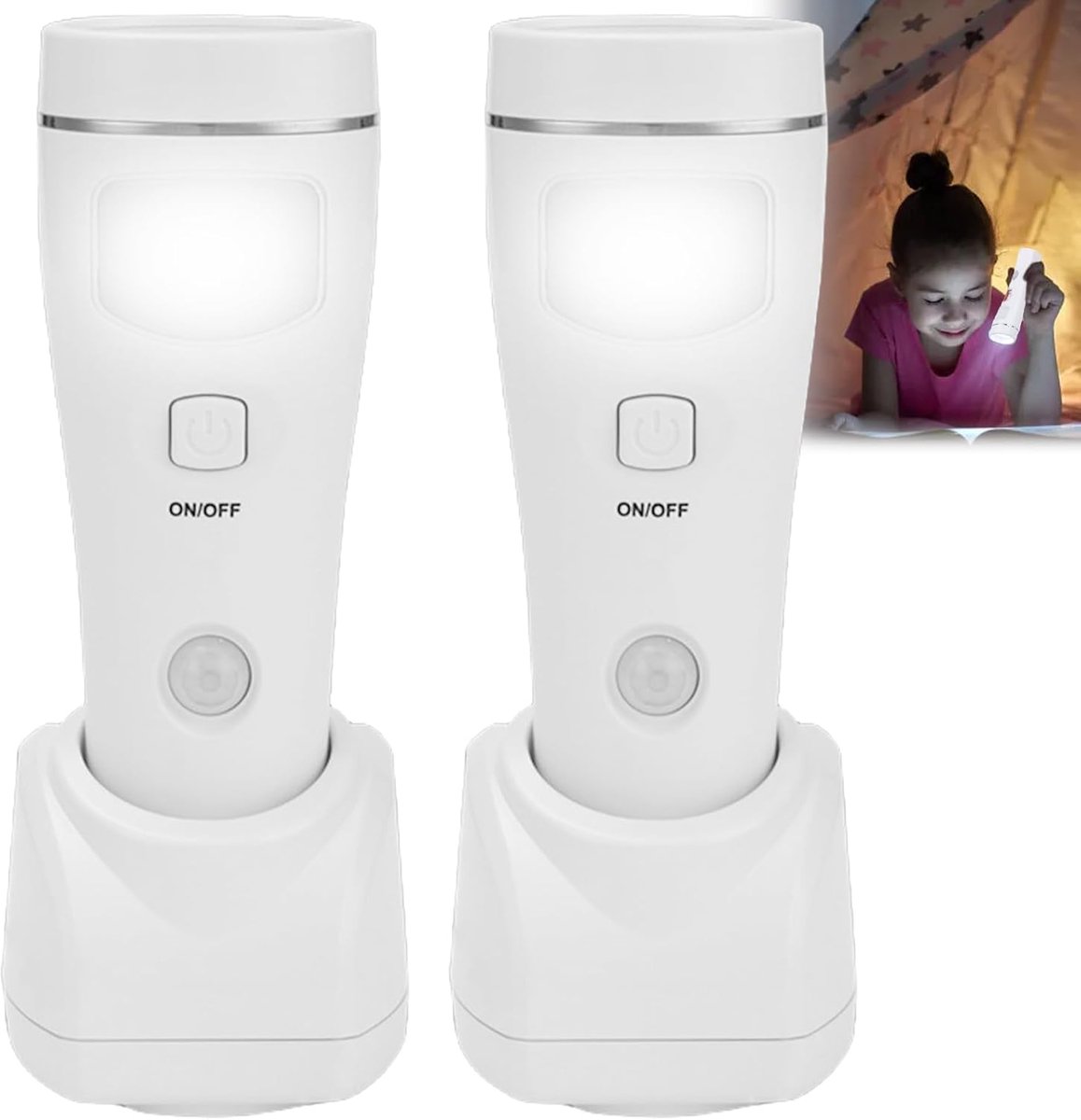 SnelShoppen - Set van 2 Oplaadbare Nachtlicht Zaklantaarns met LED, Wandgemonteerde Sensorlampen, Bewegingssensor voor Noodlicht, Stroomuitval en Camp