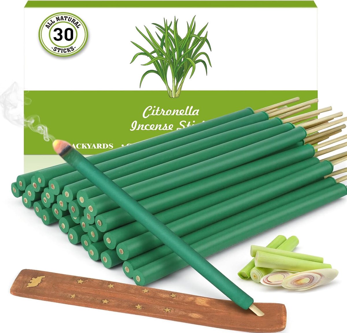 Thijox - Citronella Wierookstokjes 30 Stuks met Houder, Lange Brandduur tot 3000 Minuten, Citronella Wierook voor Tuin, Balkon, Terras, Camping en Bar