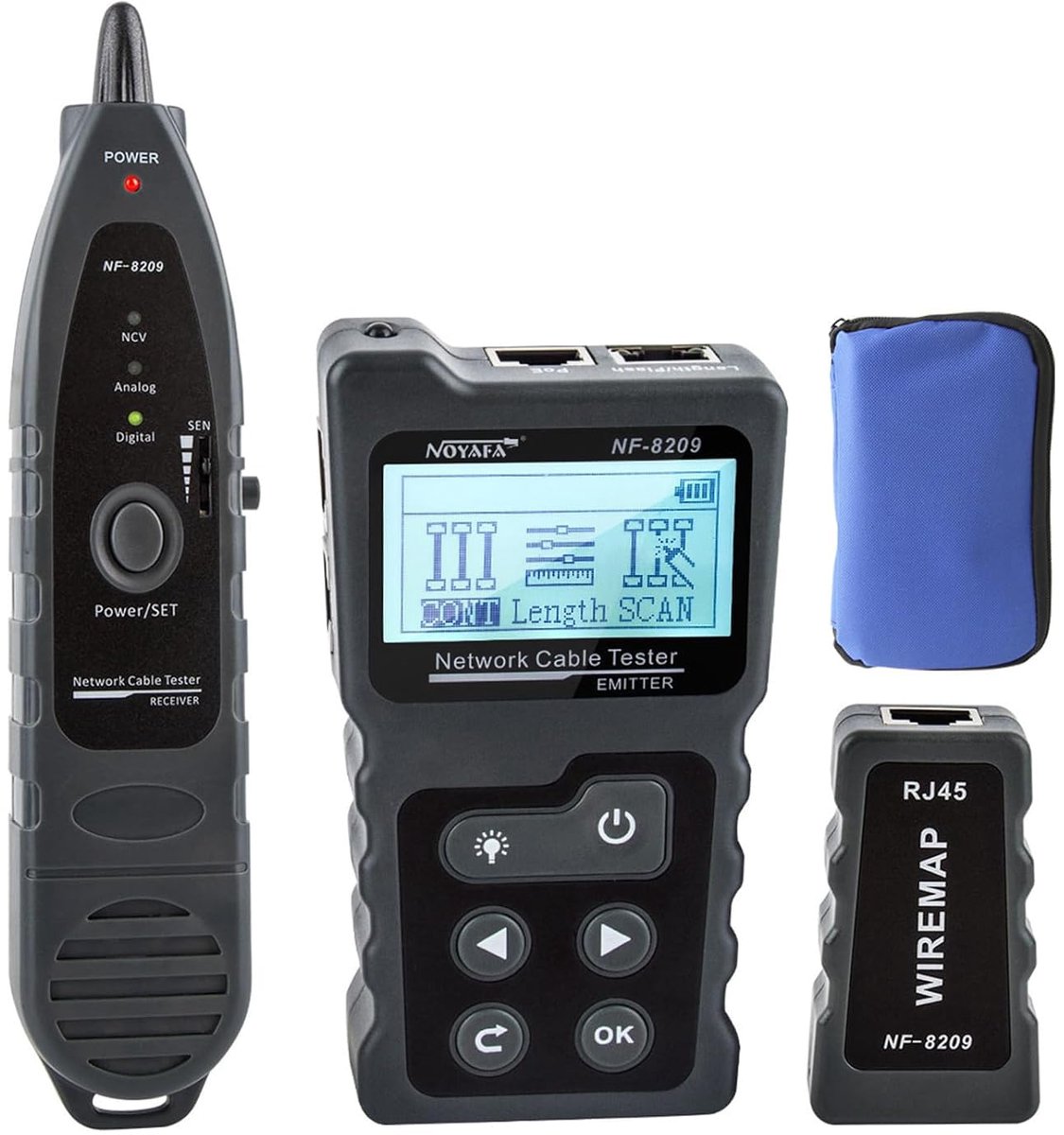 Thijox - Geavanceerde Kabeltester met PoE en Multifunctionele Draadtracker voor Netwerkkabels, T-Toner Gereedschapsset met Tas, Audiogeluid voor LAN,