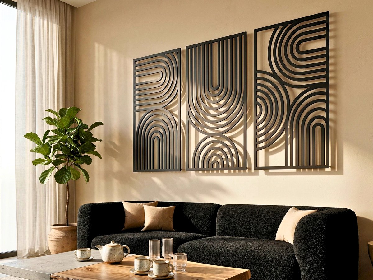 Wanddecoratie Boho Stijl, Houten Wandbeeld, 3D Wanddecoratie voor Thuis, Moderne Beelden voor Huis Kantoor Slaapkamer, Woonkamer - 90x53 cm