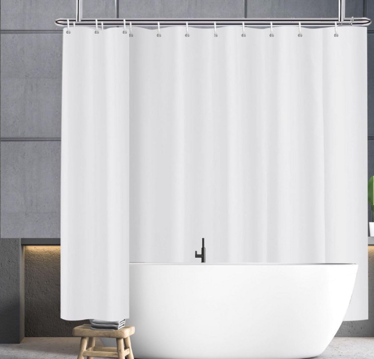 Douchegordijn extra lang 180 cm x 220 cm waterdicht schimmelwerend met magneet badkamer wit