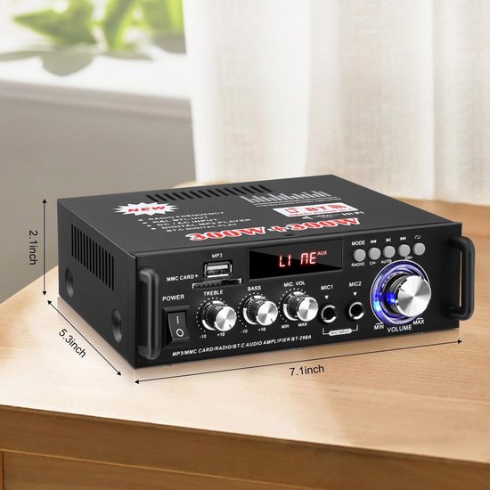 HiFi stereo audioversterker - 600W Bluetooth mini-versterker - Met basversterking, USB, MP3, FM-radio - Geschikt voor auto's en thuisgebruik - Kaart-/USB-ingang - 12V/220V Bluetooth thuisversterker - Stereo versterker — afbeelding 2