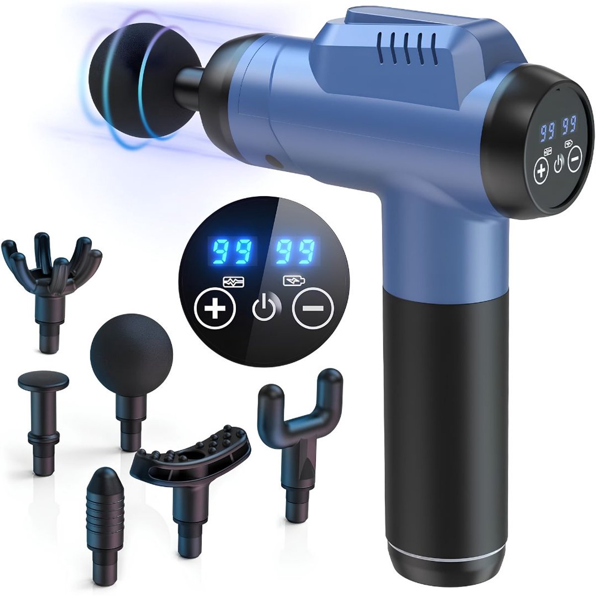 SP® Masage Gun- Deep-tissue Massagepistool voor Spieren - Rugmassageapparaat voor Pijnverlichting - Zwart/Blauw - 23cm x 16cm x 6cm