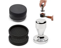 Koffiestamper 53 mm van roestvrij staal met waterpas en siliconenmat, ideaal voor espresso, koffieaccessoires voor thuisgebruik en professionele cafés
