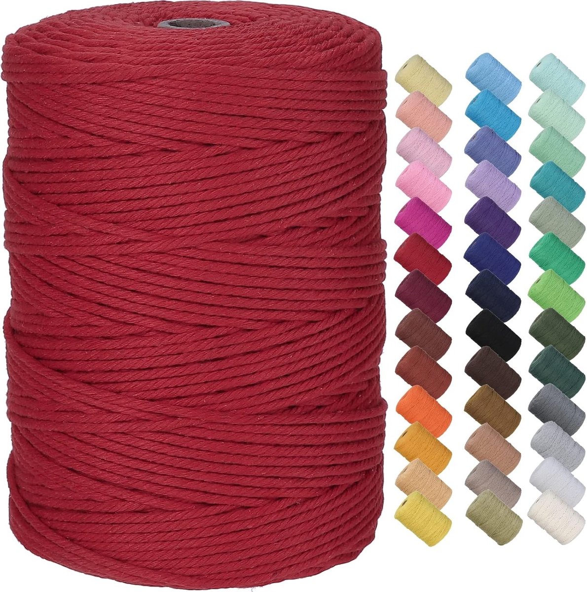 Premium Katoenen Macramé Touw 3mm x 300m - Zacht en Duurzaam, Ideaal voor Macramé Projecten, Knopen en Creatieve Ambachten zonder Chemicaliën (Rood)