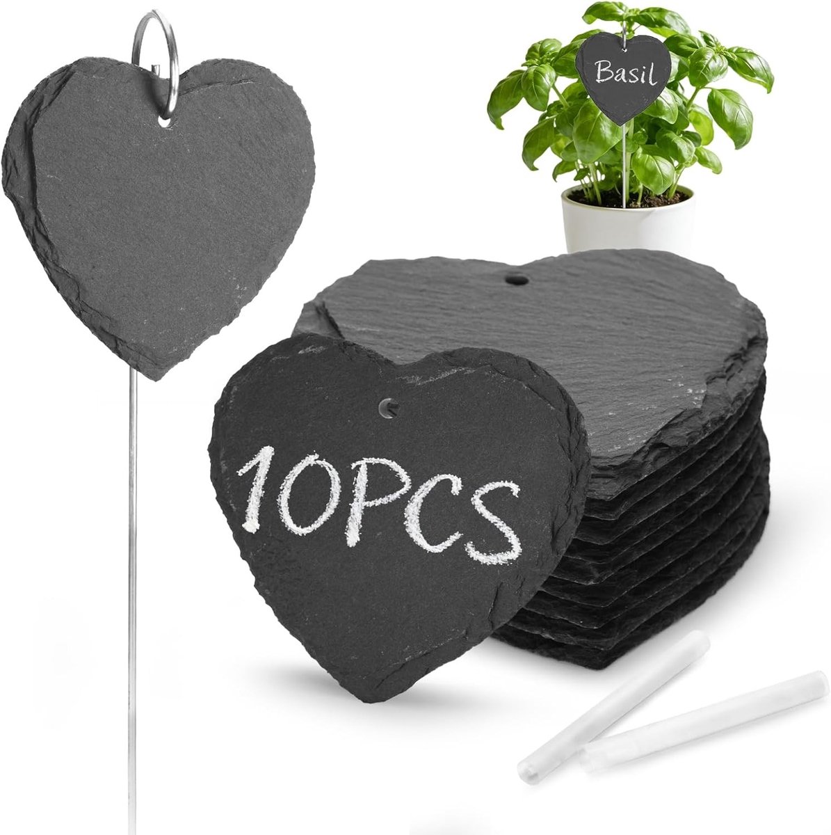 SnelShoppen - 10 Leistenen Labels met Metalen Staafjes in Hartvorm - Ideaal voor Tuin, Feest, Creatieve Projecten en Organisatie - Duurzaam en Stijlvo
