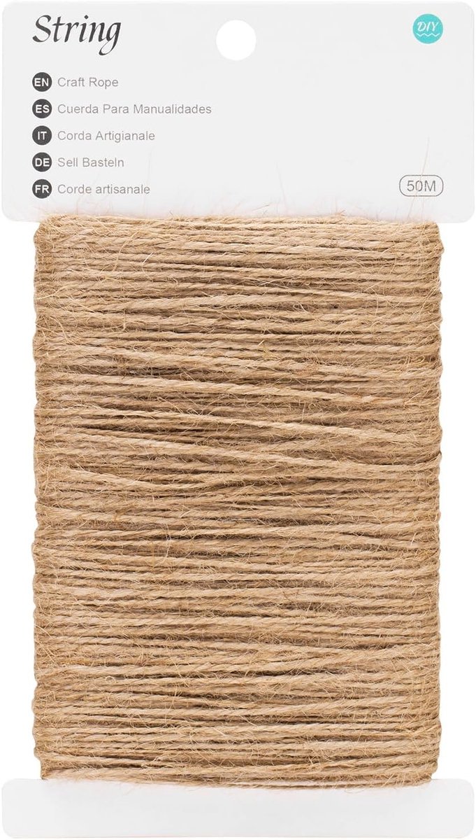 50m Bruine Jute Touw voor Tuinieren, Knutselen, Cadeauverpakking en Kerstdecoratie