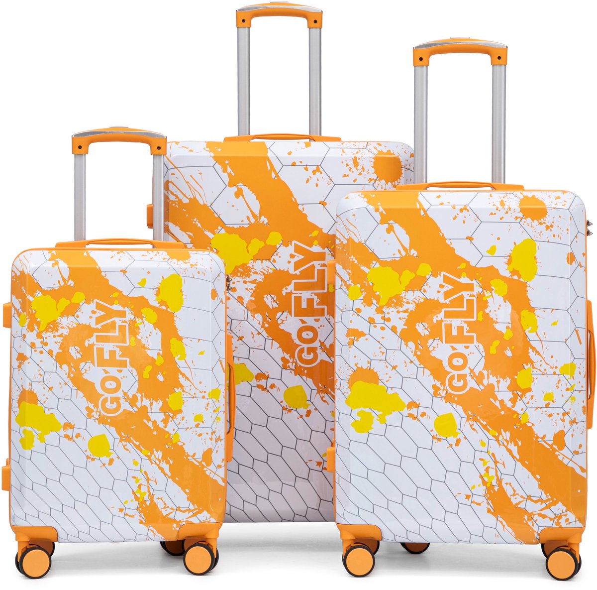 Hardcase Koffer - 3-Delige Kofferset - 360 Graden Wielen - Veilig Cijferslot - Polycarbonaat Bagage - Vakantie En Reizen - 20 24 28 Inch - Oranje