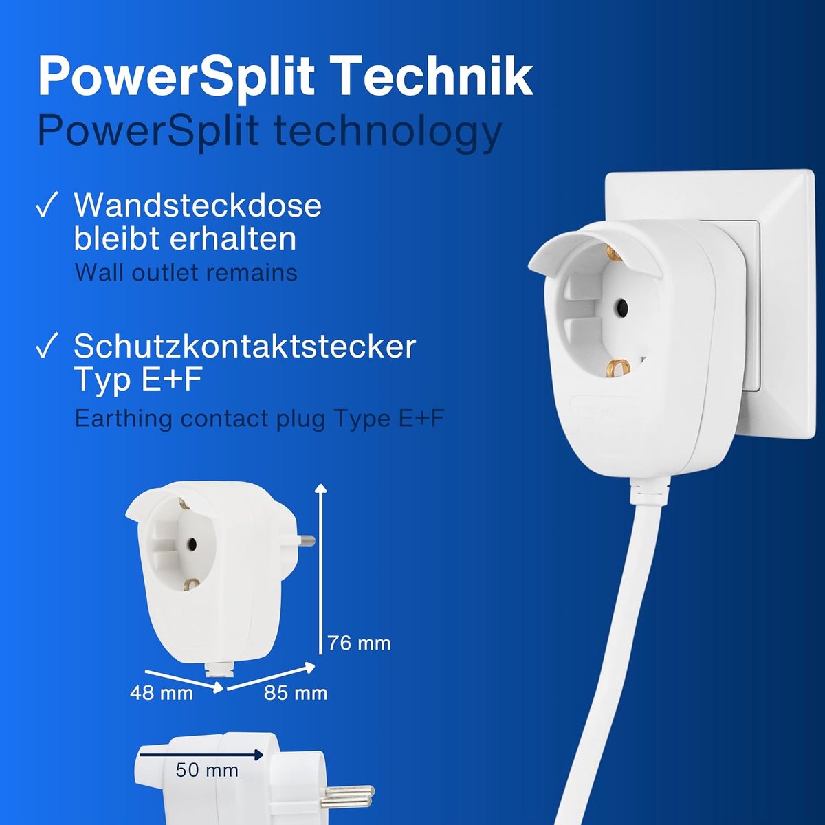 Thijox - REV Stekkerdoos PowerSplit 7-voudig met Schakelaar, 3500W, 2m, Zwart - Meervoudige Stekkerdoos voor Thuis, Kantoor, Camping, Energie Besparen