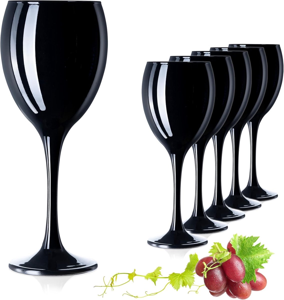Thijox - Set van 6 Platina Wijnglazen 320 ml - Elegant Zwart en Wit Glanzend - Perfect voor Feesten, Diner en Thuisgebruik - Stabiel en Stijlvol