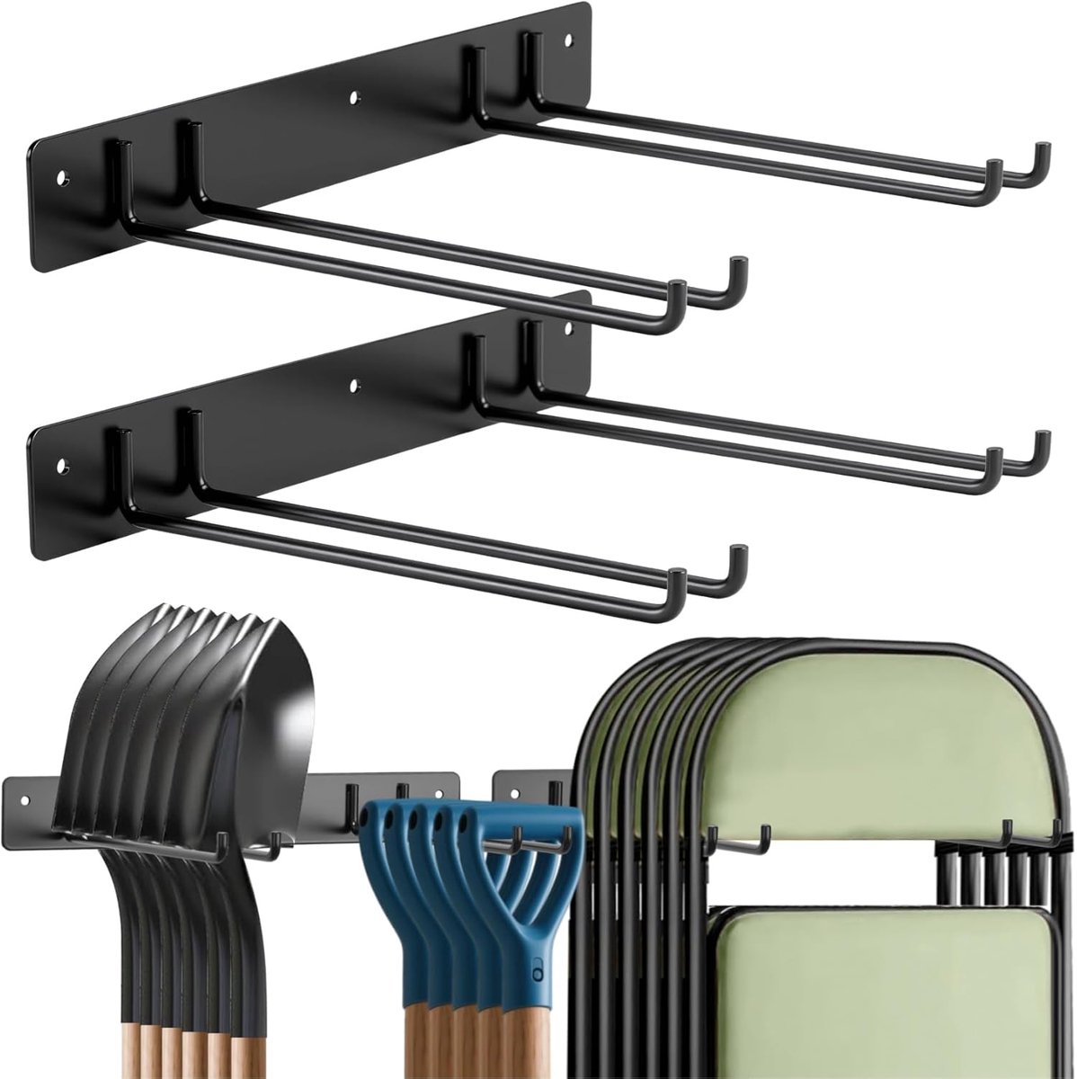 Thijox - Inklapbare Tuingereedschapshouder met Haken - Massief IJzer - Maximale Draagkracht 109 kg - 2 Stuks voor Garage, Gazon, Strand en Camping