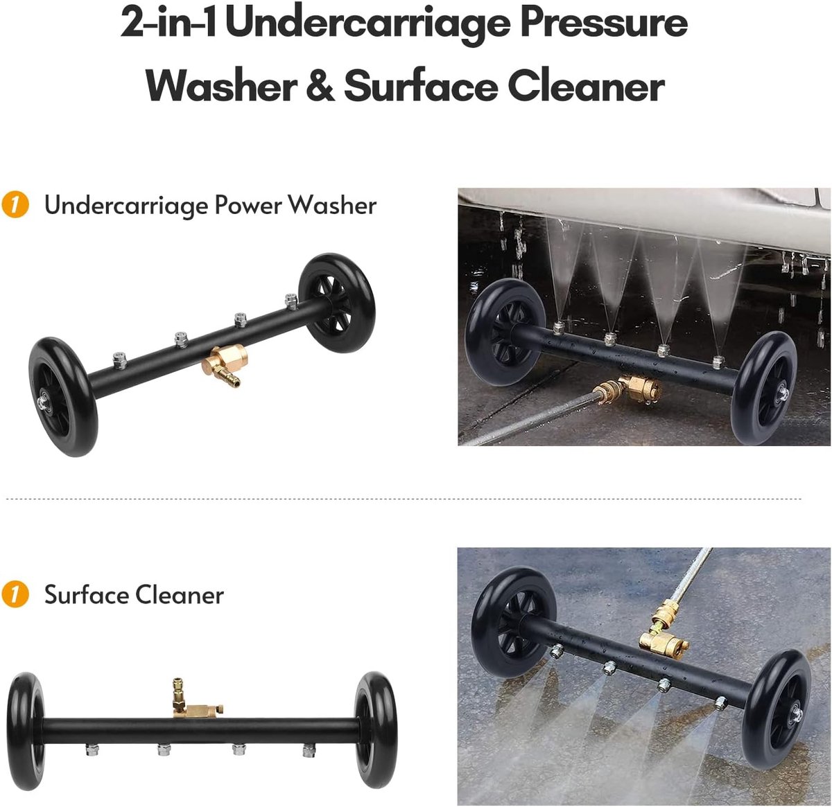 Thijox - Hogedrukreiniger Onderstel 2-in-1, 16 Inch Waterbezem met Snelle Aansluiting, Compatibel tot 4000 PSI, Ideaal voor Auto en Tuin