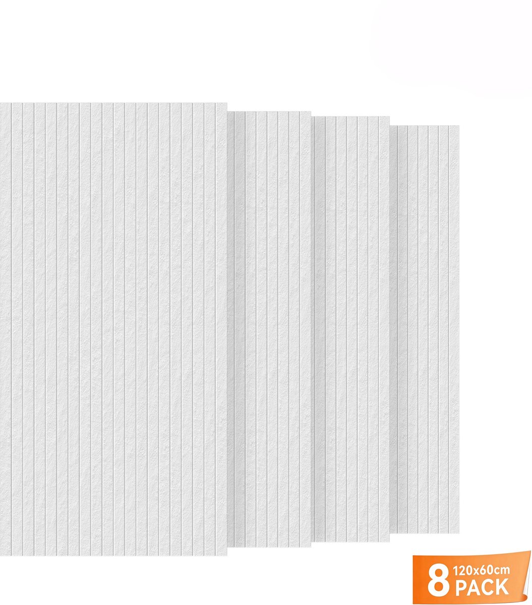 Akoestische Panelen 8 Stuks 120x60 cm – Geluidsabsorberende Wandpanelen van Polyester – Wanddecoratie voor Studio, Kantoor en Thuisbioscoop – Wit