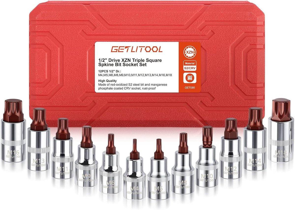 Thijox - 12-delige XZN Dopsleutelset M4-M18 met 1/2 Inch Aansluiting, Bit Doppenset in S2+CR-V Staal voor Auto Reparatie, Doe-het-zelf, Luchtvaart en