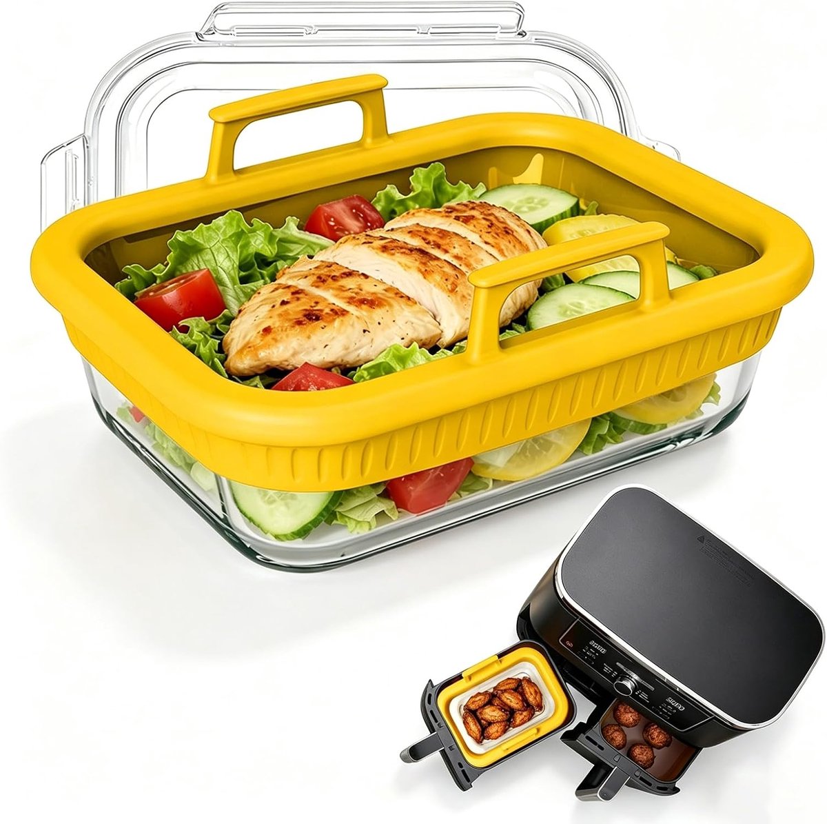 SnelShoppen Oven Schaal voor Airfryer Glazen Bakvorm met Siliconen Handvatten Geschikt voor Ninja en COSORI Hittebestendig Krasbestendig Vaa