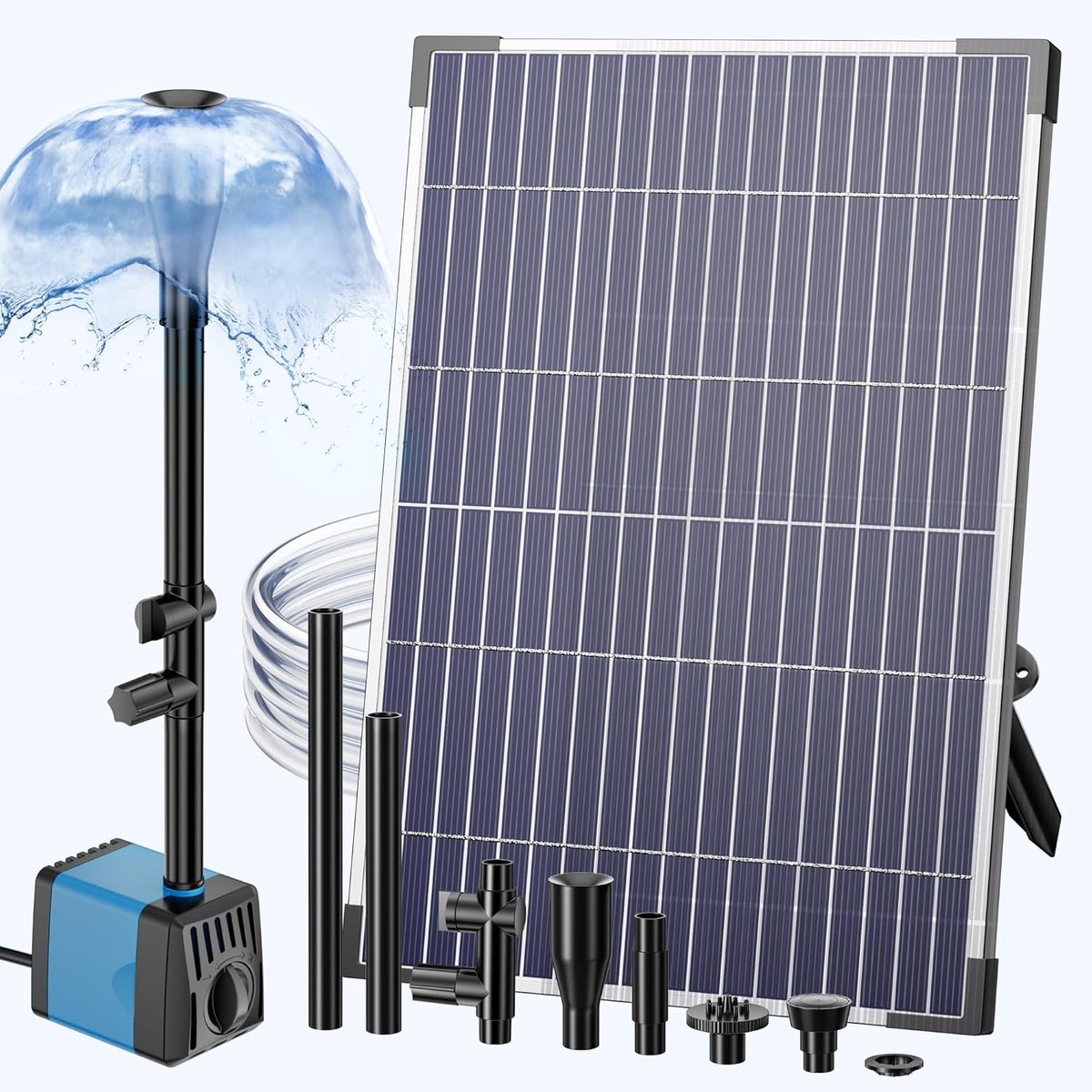 SnelShoppen - Solar Springbrunnen 12W - 450L/H Zonne-energie Tuinpomp met 4 Nozzles en 2m Slang - Ideaal voor Tuin, Vijver, Vogelbaden en Bloempotten
