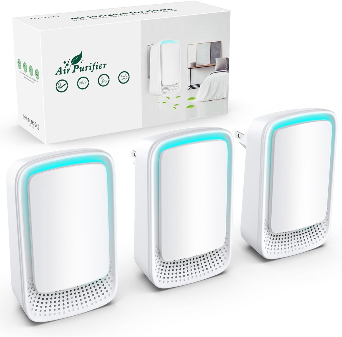 Thijox - Jostart Ionisator Luchtreiniger 3 Stuks Plug-in Negatieve Ionen voor Woning, Rookkamer, Huisdierentoiletten, Kantoren, Stof en Pollen (Wit)