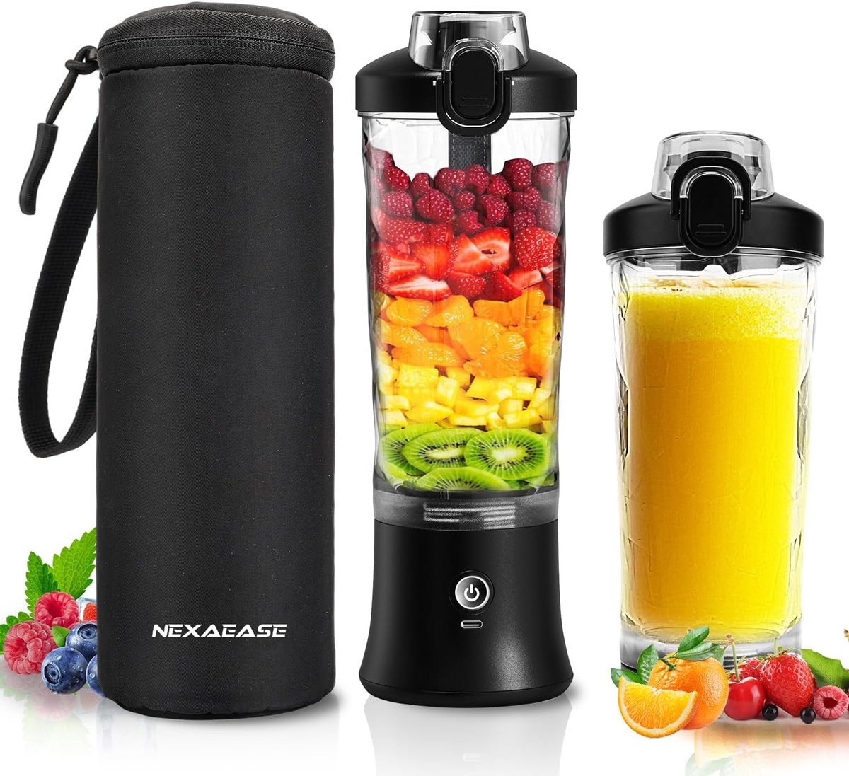 Thijox - Draagbare Blender Smoothie Maker 600 ml - Mini Blender To Go met 6 Messen, Reisdeksel en Geïsoleerde Hoes - USB Oplaadbare Proteïne Shaker Fl