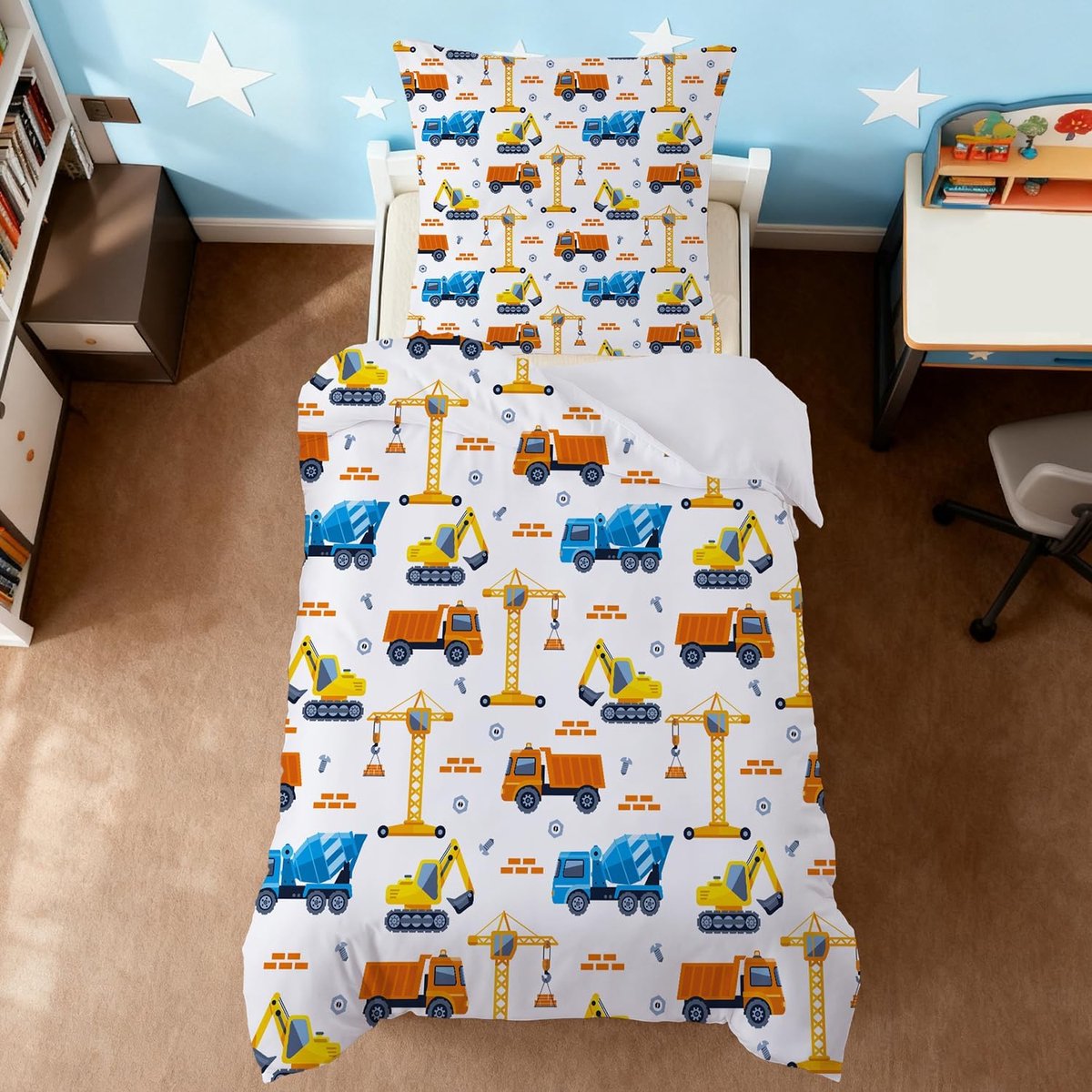 SnelShoppen - Kinder Dekbedovertrek 140 x 200 cm, Voordelig Duvet Cover met Rits, Microfibre Bedlinnen voor Eenpersoonsbed, Inclusief Kussenhoes 65 x