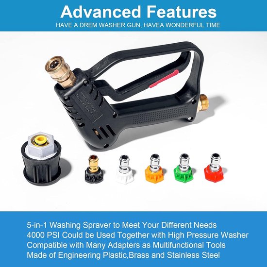 Thijox - Hogedrukreiniger Pistoolhandvat met 5 Waterspuitpunten, Autoreinigingsset, M22 14 mm Slangconnector & 1/4 inch Snelkoppeling, Power Wand 4350 van Thijox — afbeelding 3