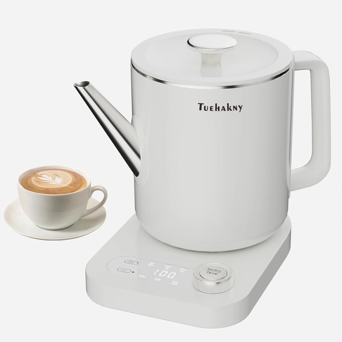 SnelShoppen - Waterkoker met Temperatuurkeuze 1,0L Slimme 6-in-1 RVS 304-800W Snelverwarming Automatische Warmtehoudfunctie 24h Timer LED-Display 360°