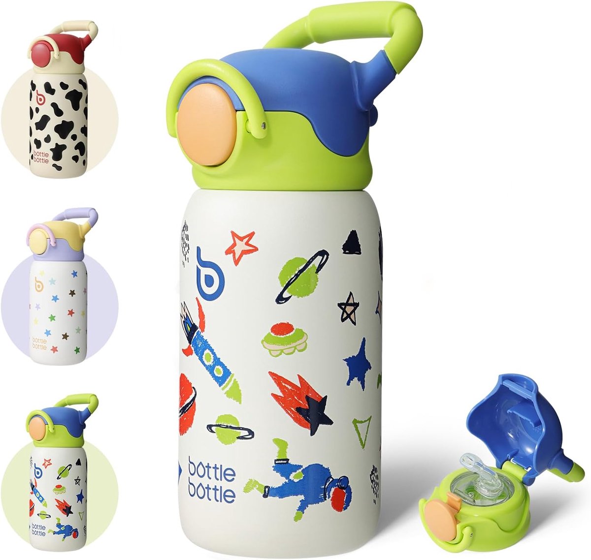 SnelShoppen - Kids Isolerende Waterfles met Rietje en Handvat - 16 oz RVS Vacuum Drinkbeker voor School, Buiten, Reizen - Duurzaam en Veilig