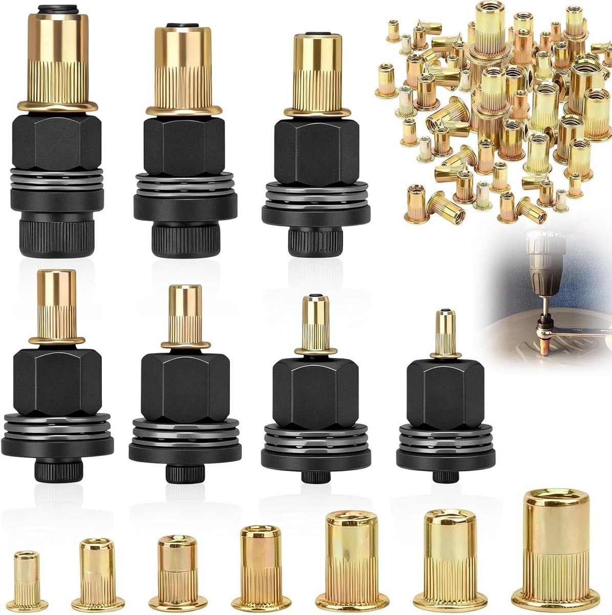 Set van 70 Rivet Nuts M3, M4, M5, M6, M8, M10, M12 - Persmoeren voor Handgereedschap en Elektrische Heftangen, Ideaal voor Diverse Klussen