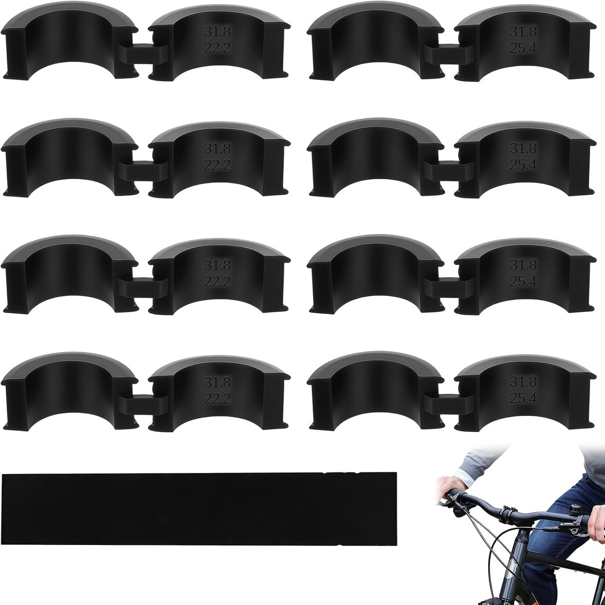 Thijox - 8 Fietsstuur Rubber Afdichtingen met 1 Lange Spacer, Stuuradapter Ringen 31,8 naar 25,4/22,2 mm voor Fietsaccessoires, Stuurverlenger, Telefo