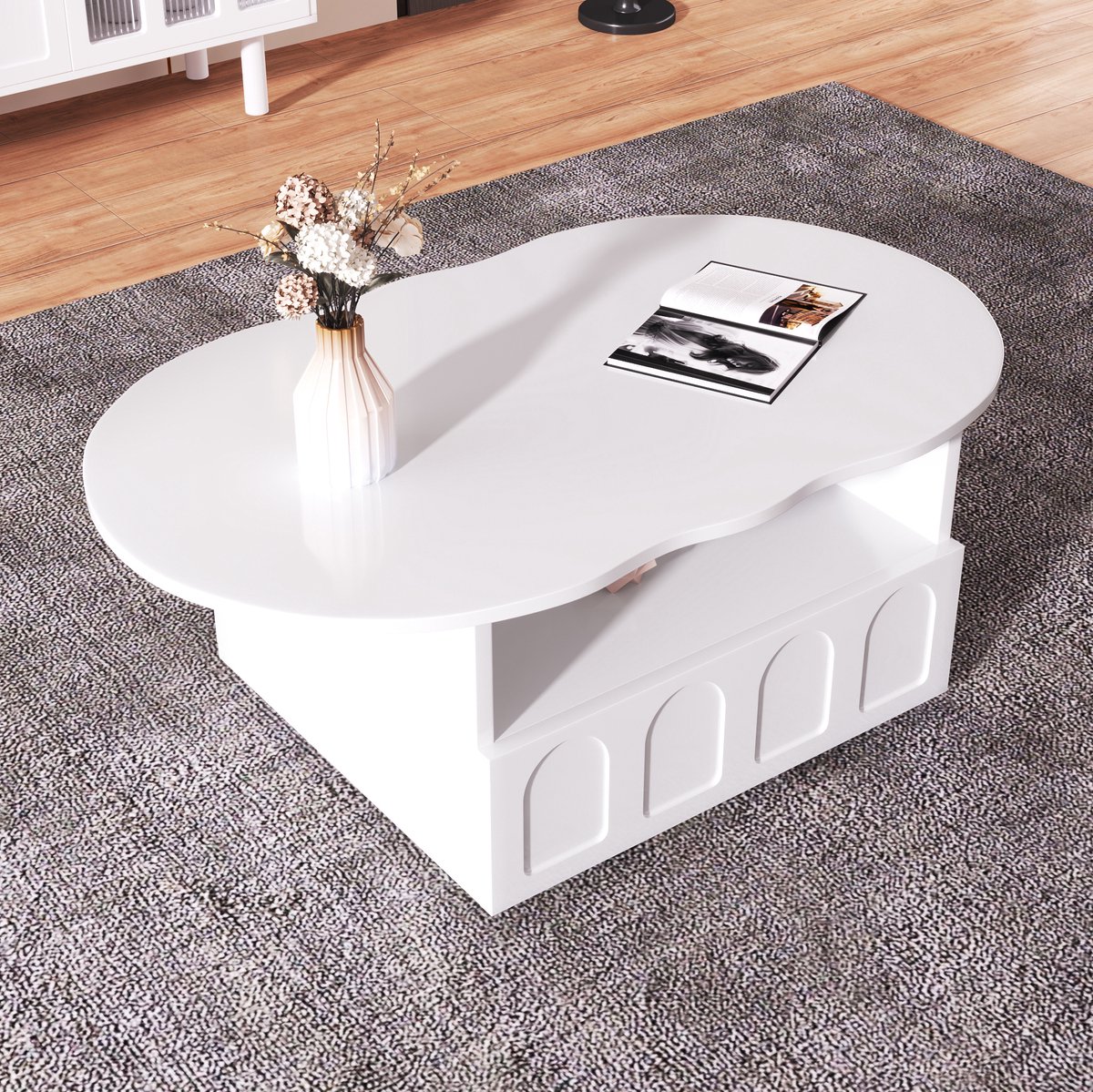 COVREO Salontafel 100 x 60 x 40,5 cm - wolkenvorm, met lade en open vak, wit