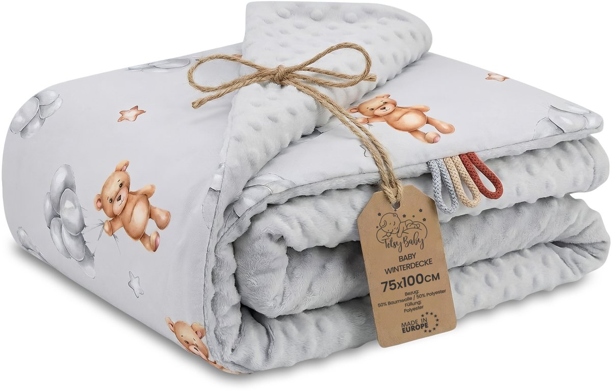 Babydeken Knuffeldeken Winterdeken 100x75 cm minky – dubbelzijdig fleece katoen warm zacht donzig kinderen newborn – wiegdeken kinderwagen omkeerbaar peuter reisdeken Teddyberen