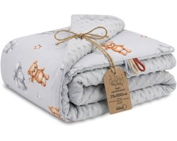 Babydeken Knuffeldeken Winterdeken 100x75 cm minky – dubbelzijdig fleece katoen warm zacht donzig kinderen newborn – wiegdeken kinderwagen omkeerbaar peuter reisdeken Teddyberen
