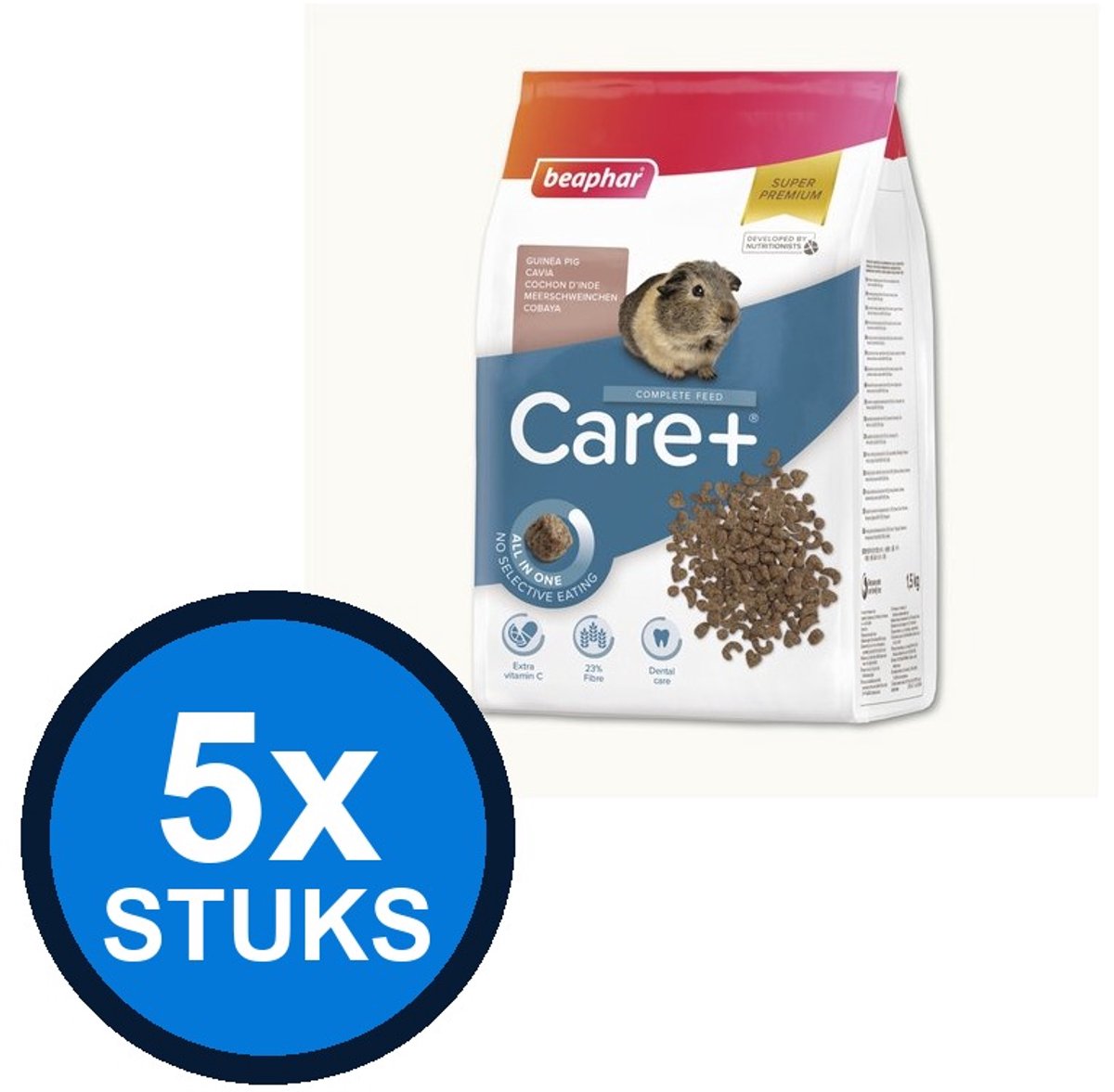 5x Beaphar - Care+ cavia 1,5kg - Knaagdierenvoer - 1.5 kg