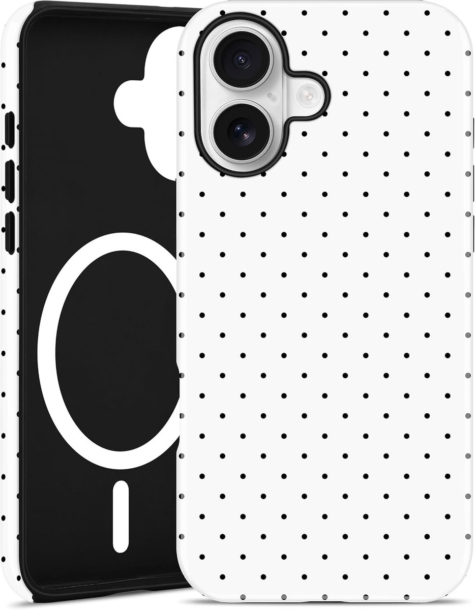 Thijox - iPhone 16 Hoesje Compatibel met MagSafe - Schattig Esthetisch Polka Dot Telefoonhoesje - Zacht TPU & Harde PC Bescherming - Wit voor Vrouwen