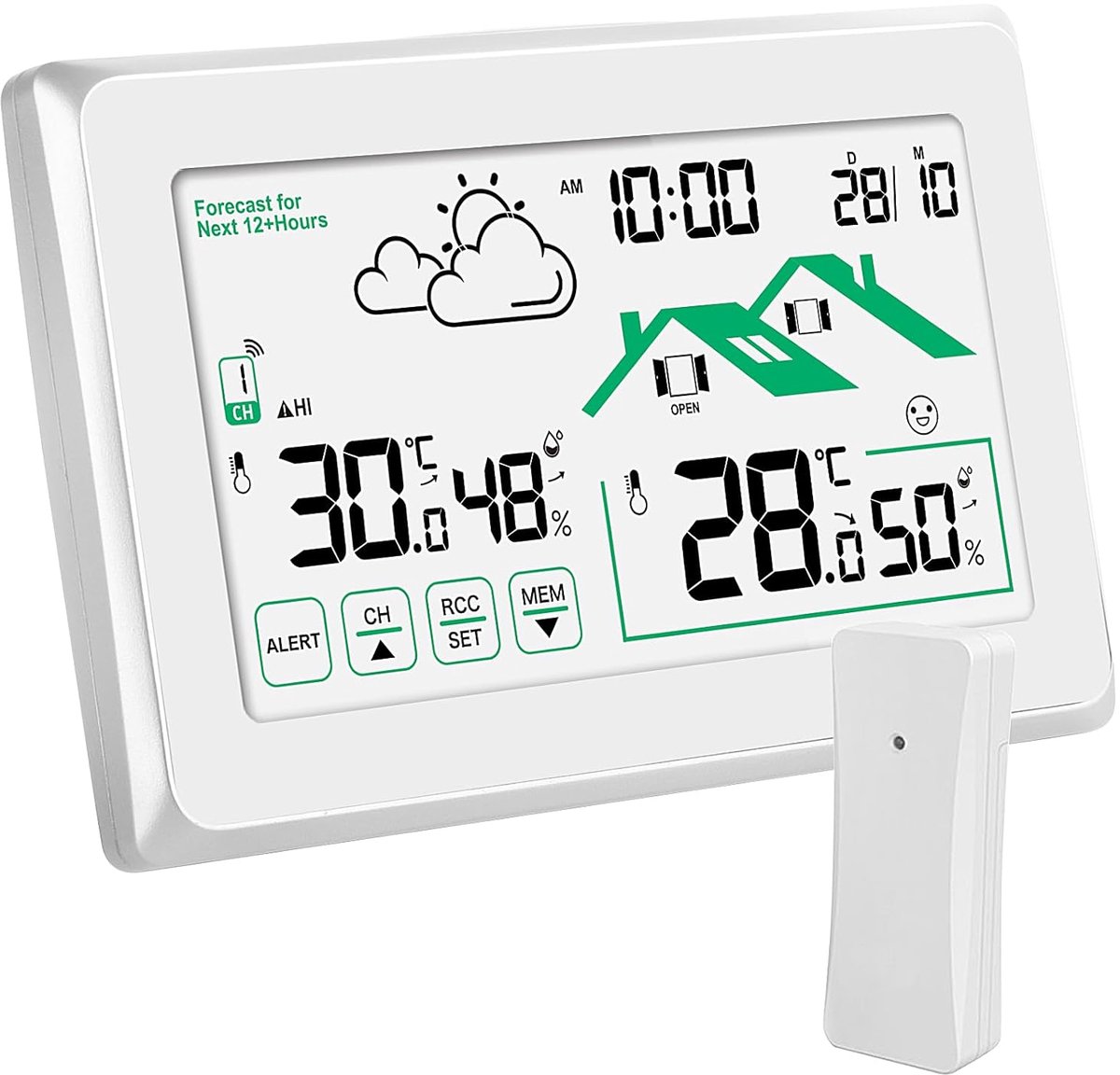 Thijox - Draadloos Weerstation met Buitensensor, Weersvoorspelling, Thermometer, LCD-Touchscreen, DCF-Radioklok, Binnen en Buiten, Temperatuur en Voch